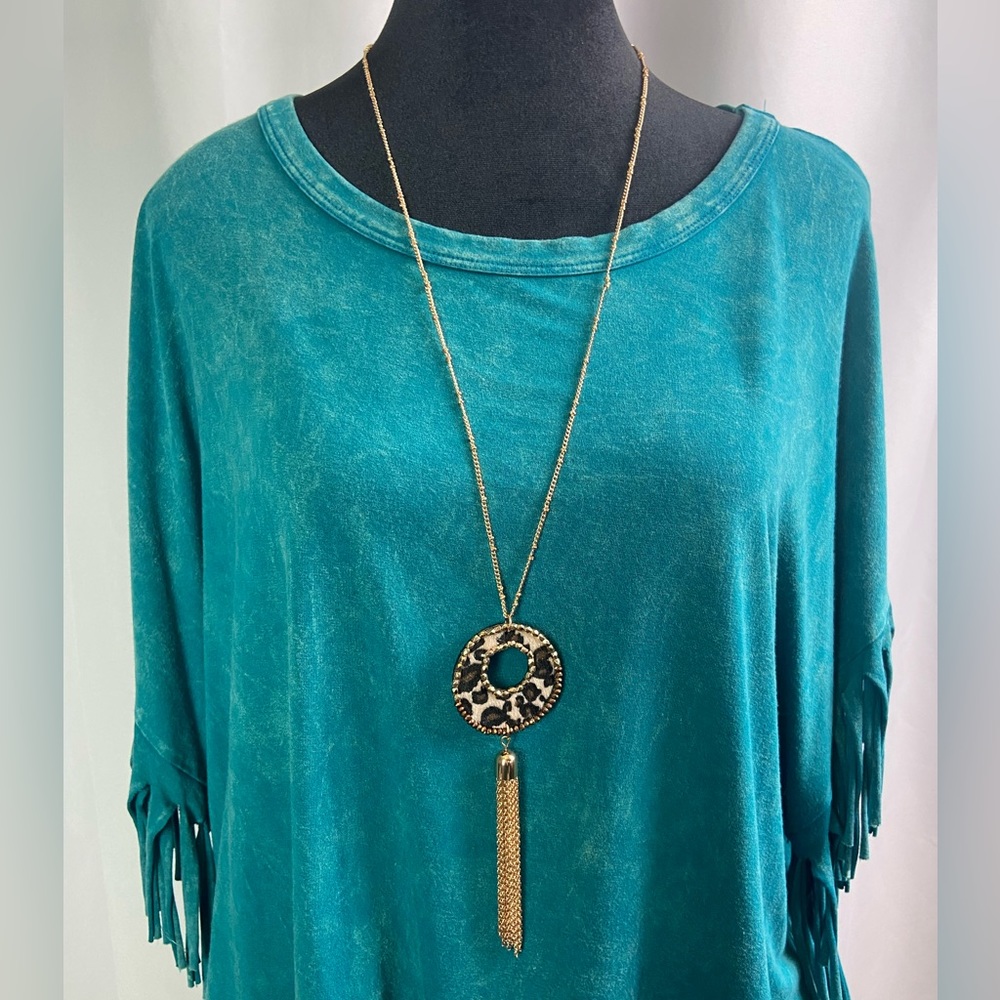 Gold Cheetah Pendant with Tassel on Gold Chain